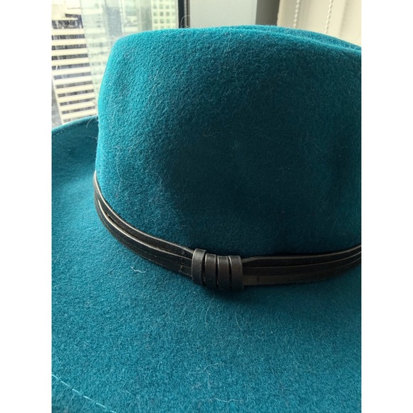 BCBGMAXAZRIA Caribbean Teal 100% Wool Wide Brim Fedora Hat NWT - Picture 2 of 5